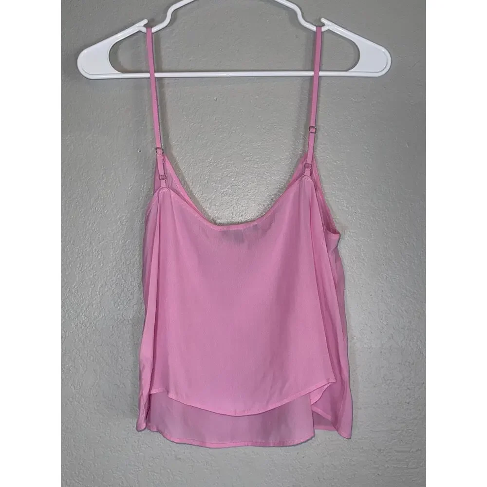 JCrew Sheer Bubble Gum Pink Collared Button Up Top Blouse Camisole 2 Piece Sz 8 - Picture 7 of 10